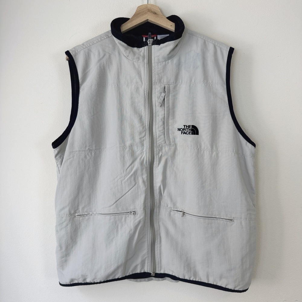 The North Face Men's Full Zip Nylon Camping Fishing Beige Vest - Medium